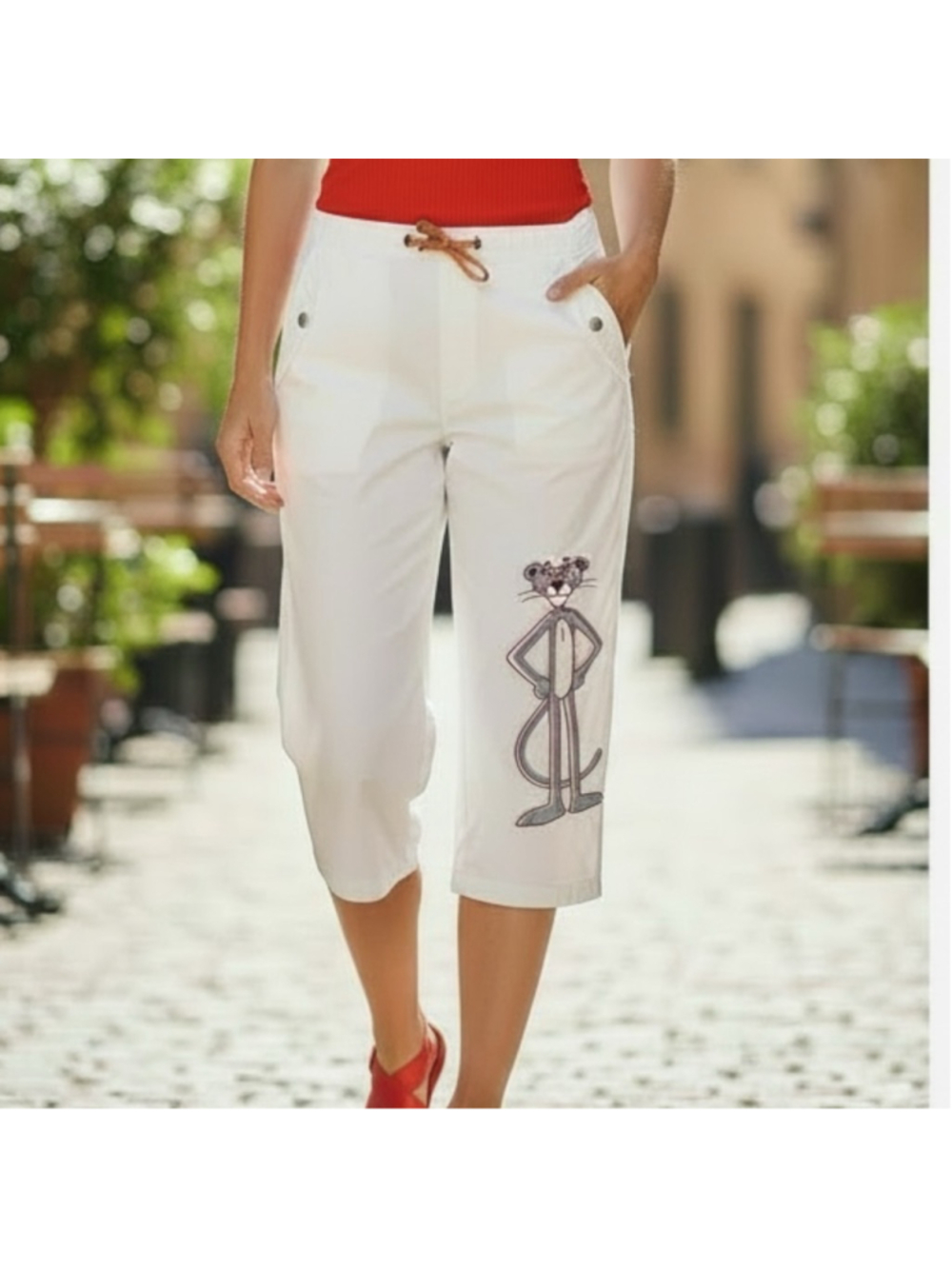 Iceberg VINTAGE White PINK PANTHER Capri Pants Graphic S